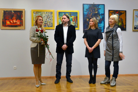 Danuta Nawrocka, Marcin Stefański, Weronika Szarejko i Janina Pilnik podczas otwarcia wystawy 