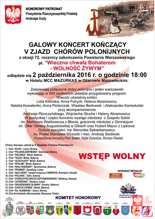 Afisz Koncertu Galowego V Zjazdu Chórów Polonijnych